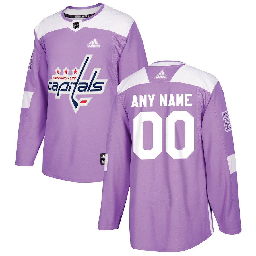 Men NHL adidas Washington Capitals Purple 2018 Hockey Fights Cancer Custom Practice Jersey
